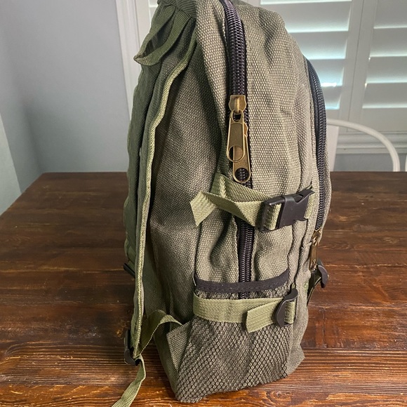 Green Canvas Tactical Backpack / For Student, Commuting, Hiking, & Traveling - Picture 5 of 7
